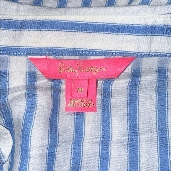 Lilly Pulitzer Lysa Tie Front Blue White Stripe Button Down Shirt - Picture 4 of 11